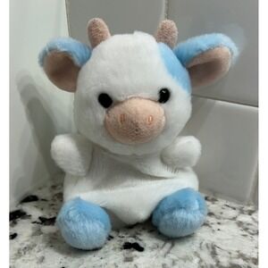 Palm Pals Stuffed Cow Plush‎ Blue White Sparkle Small Toy